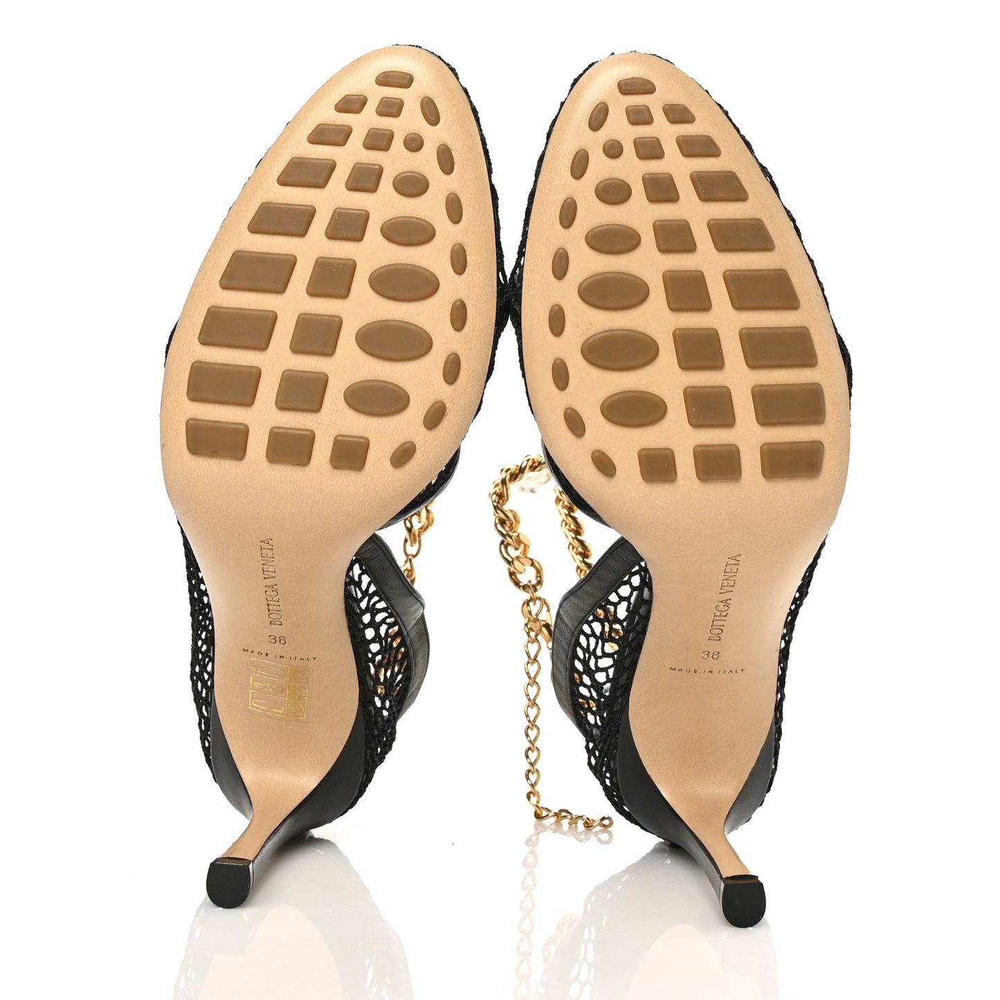 Mesh Nappa Chunky Chain Sandals 38 Black