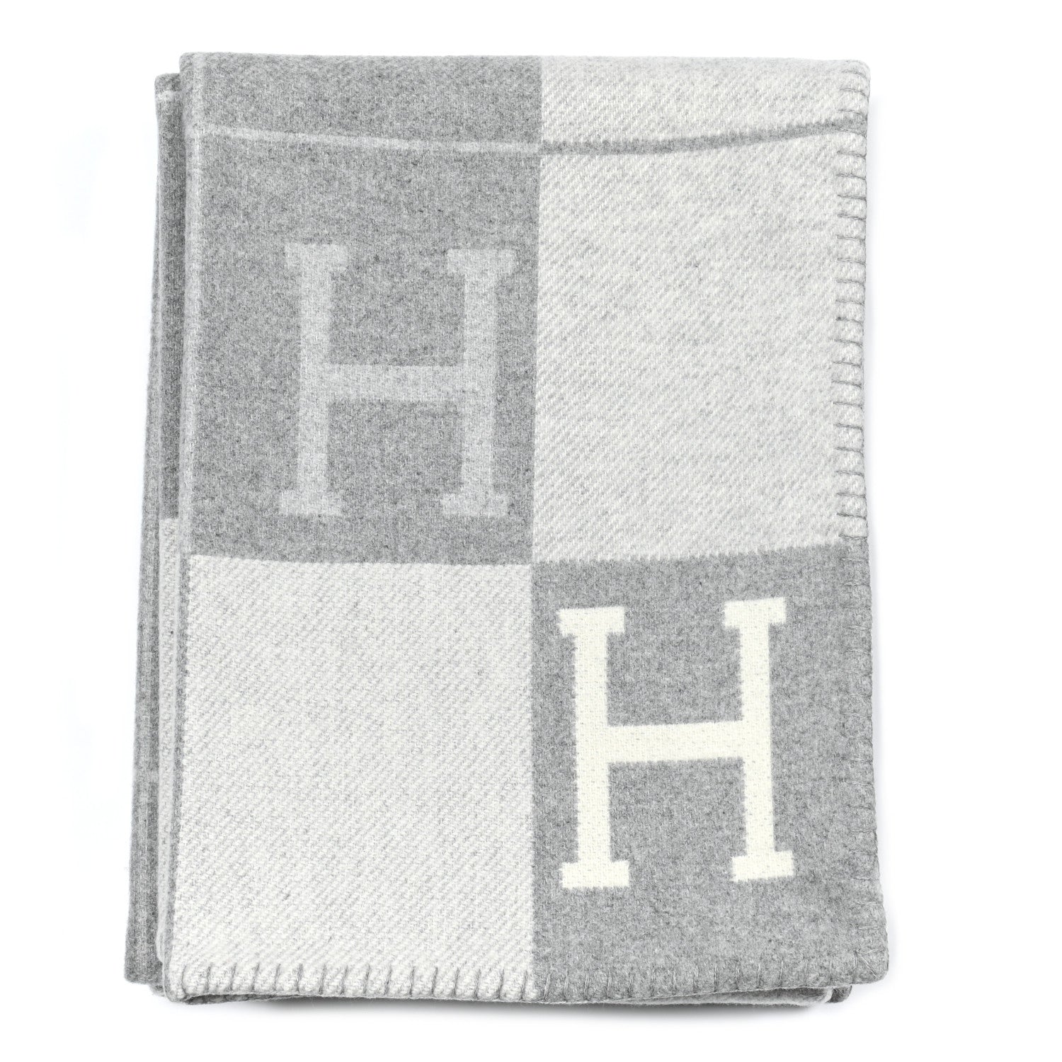 Hermes Wool Cashmere Avalon III Blanket Ecru Gris Clair 1 of 3