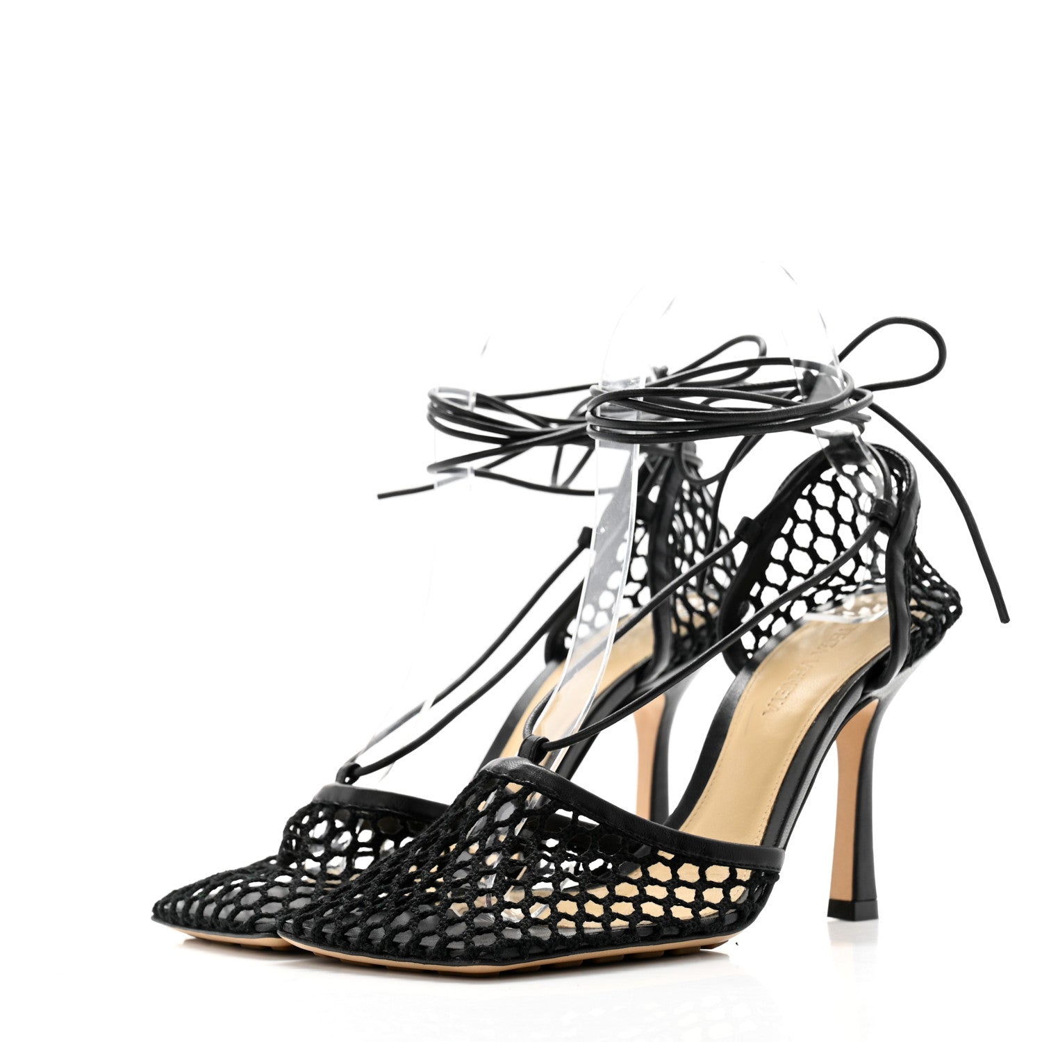 Bottega Veneta Mesh Nappa Stretch Ankle Tie Sandals 36 Black 3 of 7
