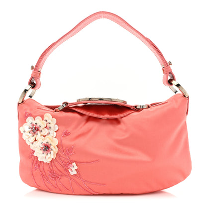Valentino Garavani Satin Crystal Sequin Floral Embellished Shoulder Bag Coral 1 of 11
