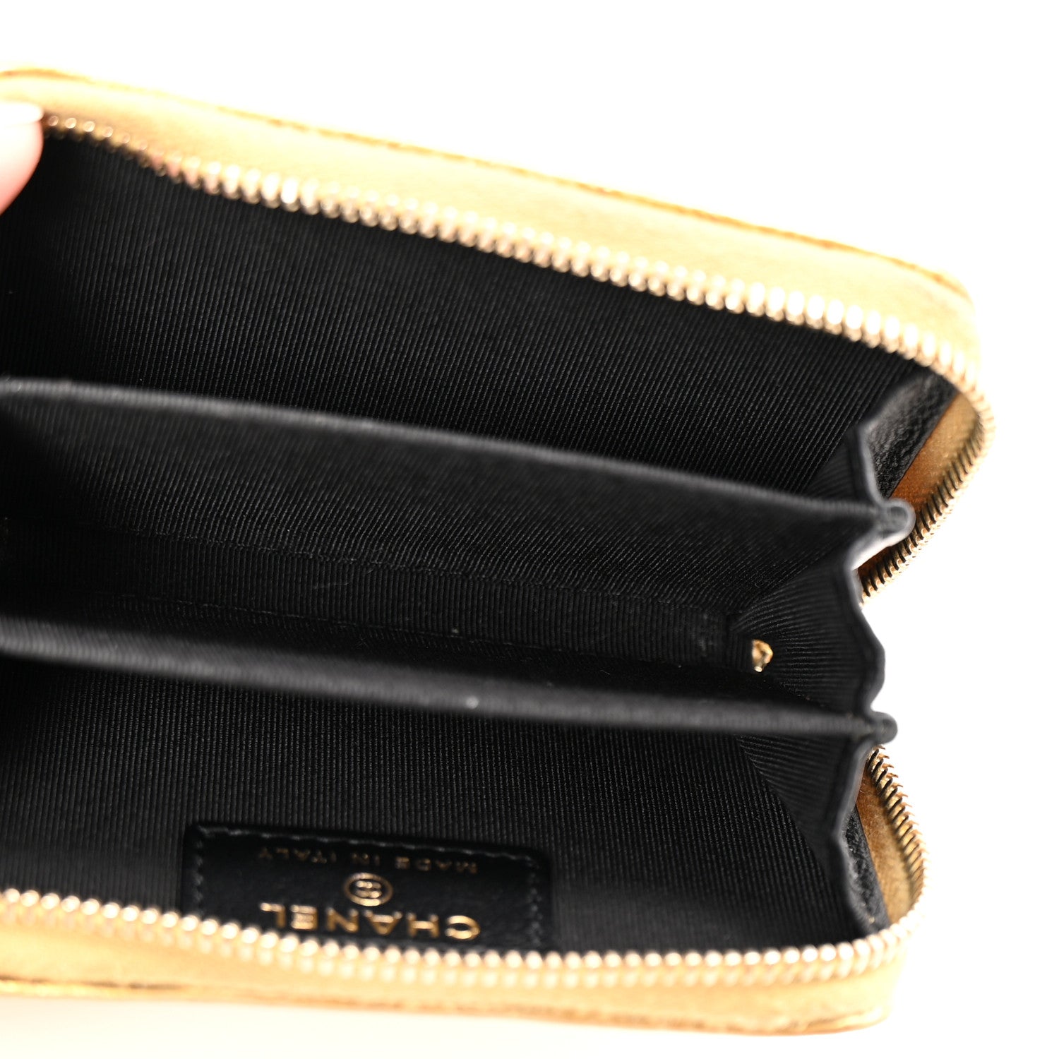 Chanel Metallic Calfskin Crocodile Embossed Cocodile Zip Coin Case Gold 5 of 9