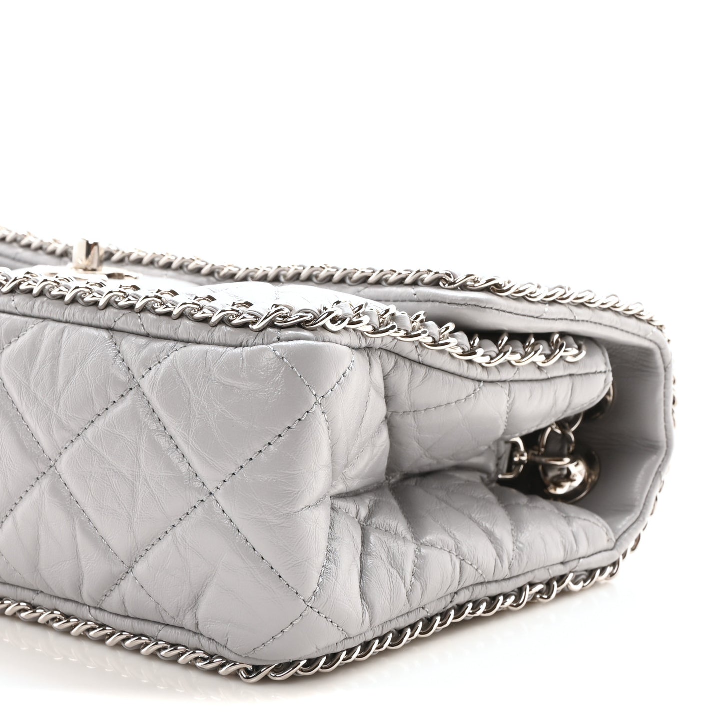 Crumpled Calfskin Medium Chain All Over Flap Grey