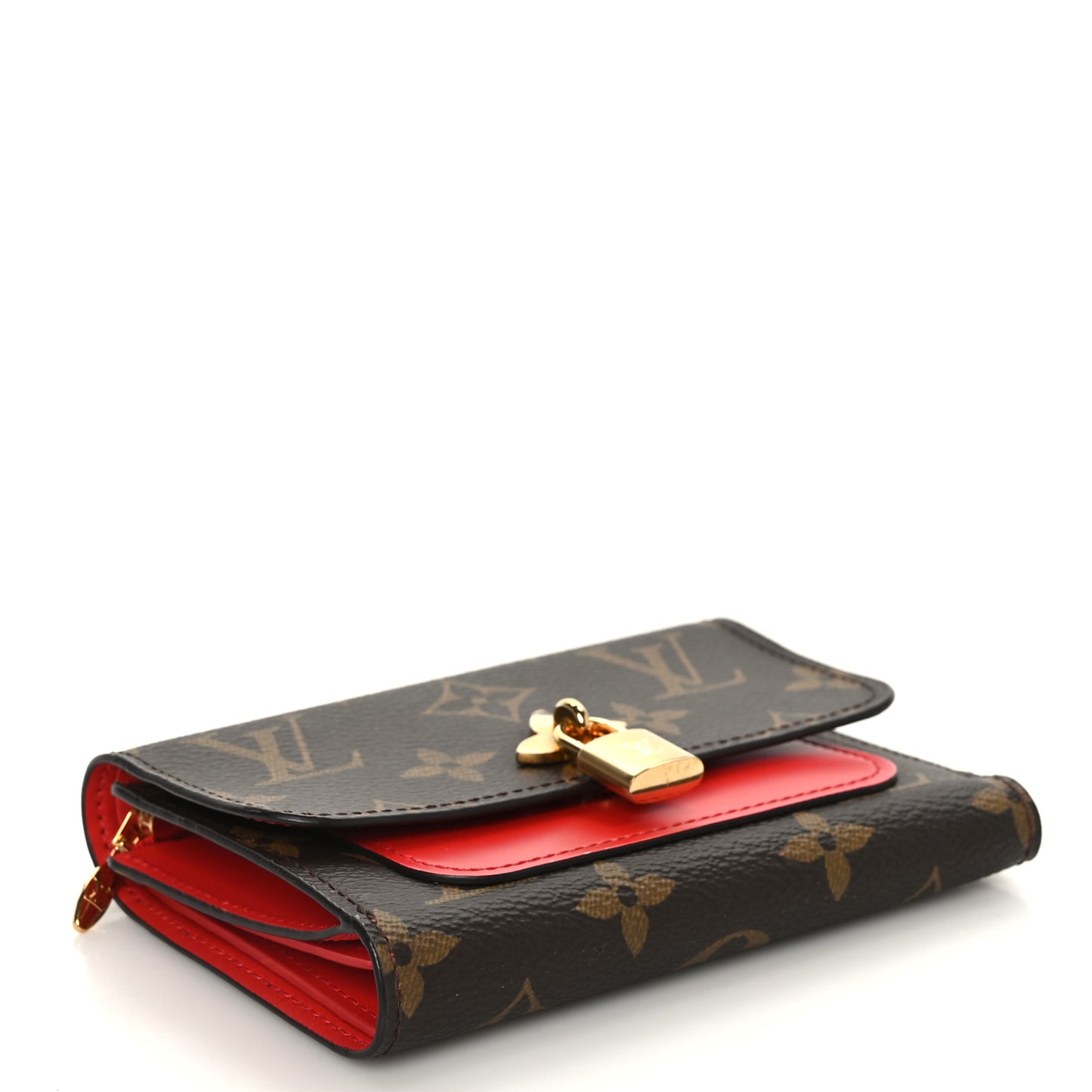 Monogram Flower Lock Compact Wallet Coquelicot