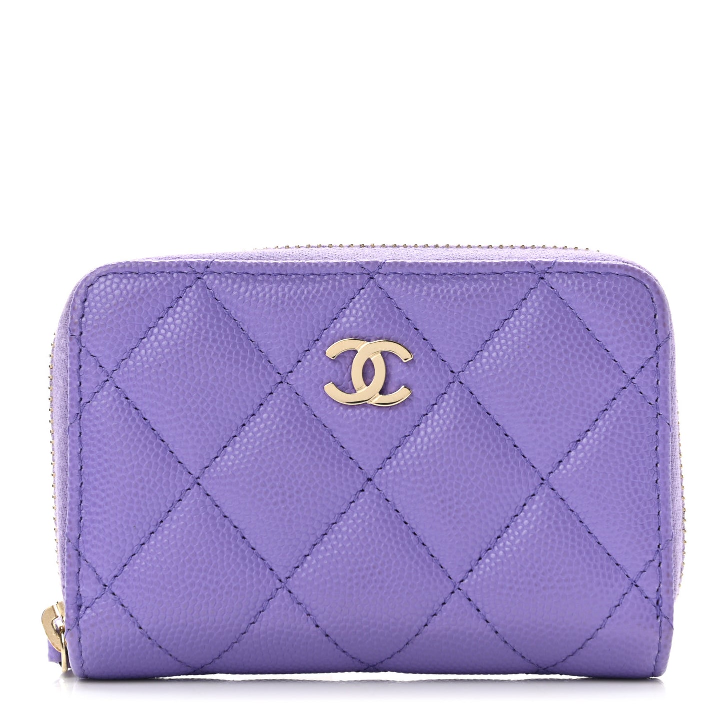 Caviar Quilted Zip Around Coin Purse Wallet Purple