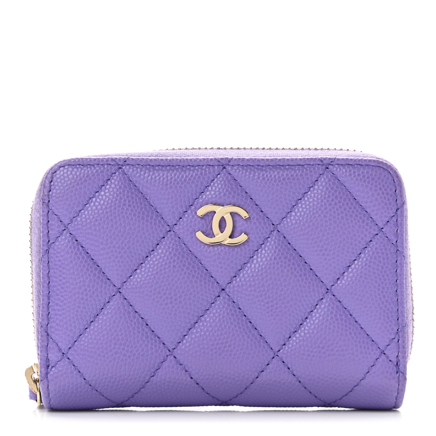 Chanel Caviar Quilted Zip Around Coin Purse Wallet Purple 1 of 8