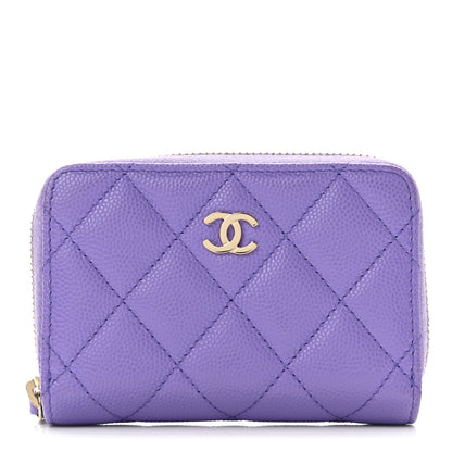 Chanel Caviar Quilted Zip Around Coin Purse Wallet Purple 1 of 8