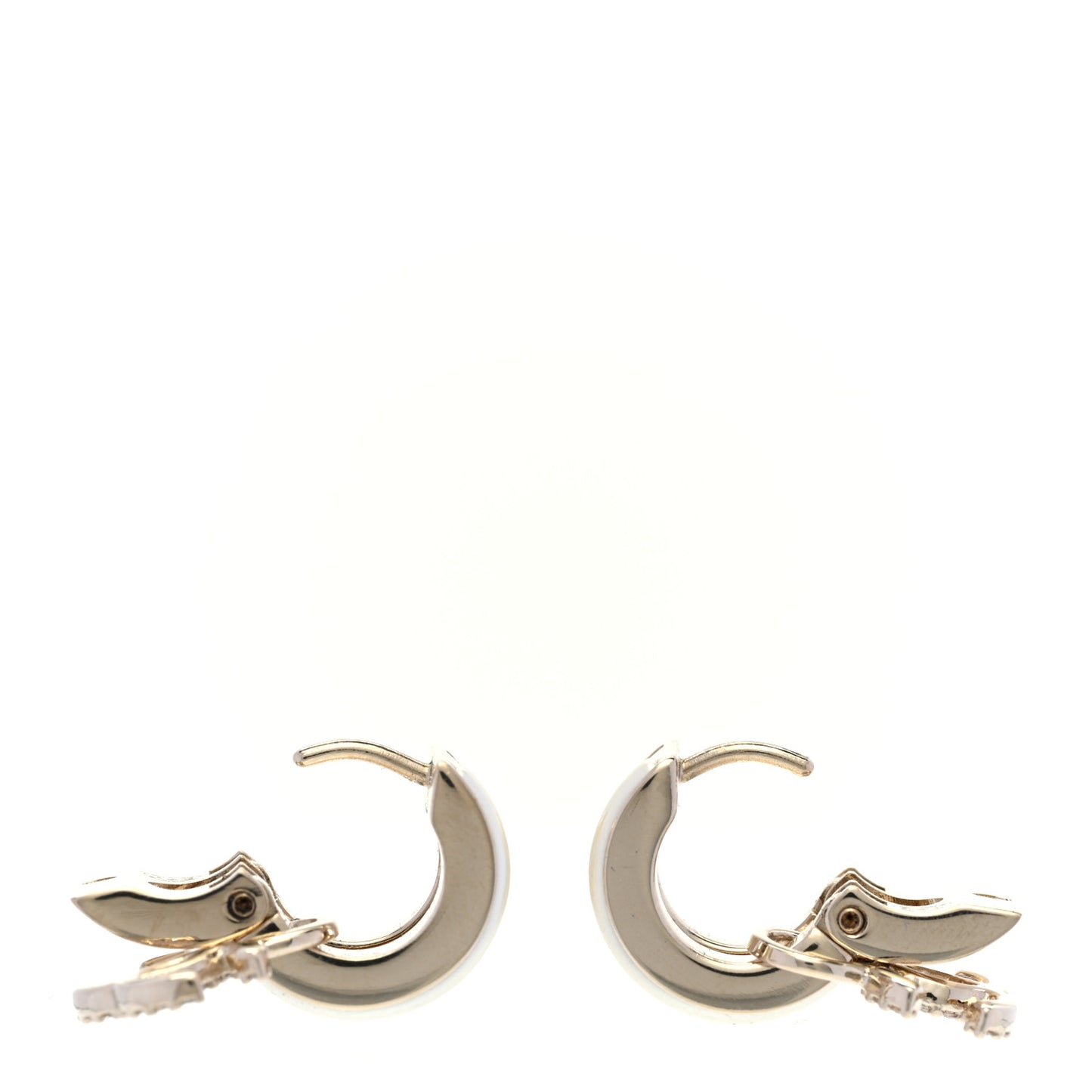 Crystal CC Hoop Drop Earrings Gold Pearly White