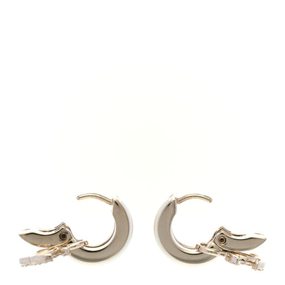 Chanel Crystal CC Hoop Drop Earrings Gold Pearly White 4 of 5