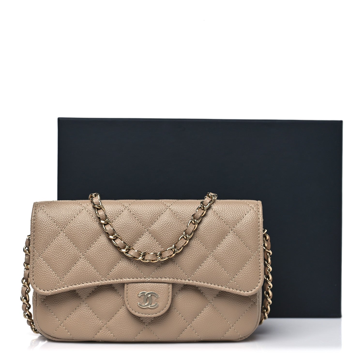 Chanel Caviar Quilted Flap Phone Holder With Chain Beige 12 of 12