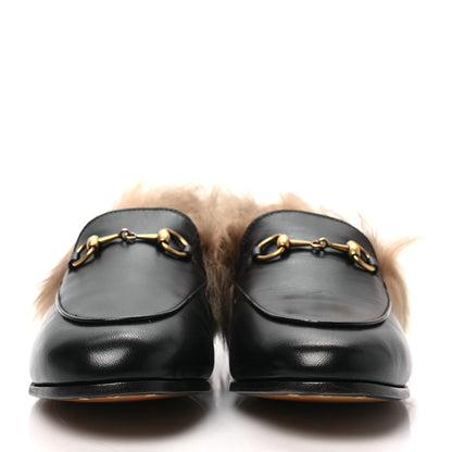 Gucci Malaga Kid Fur Womens Jordaan Loafers 37 Black Natural 2 of 8