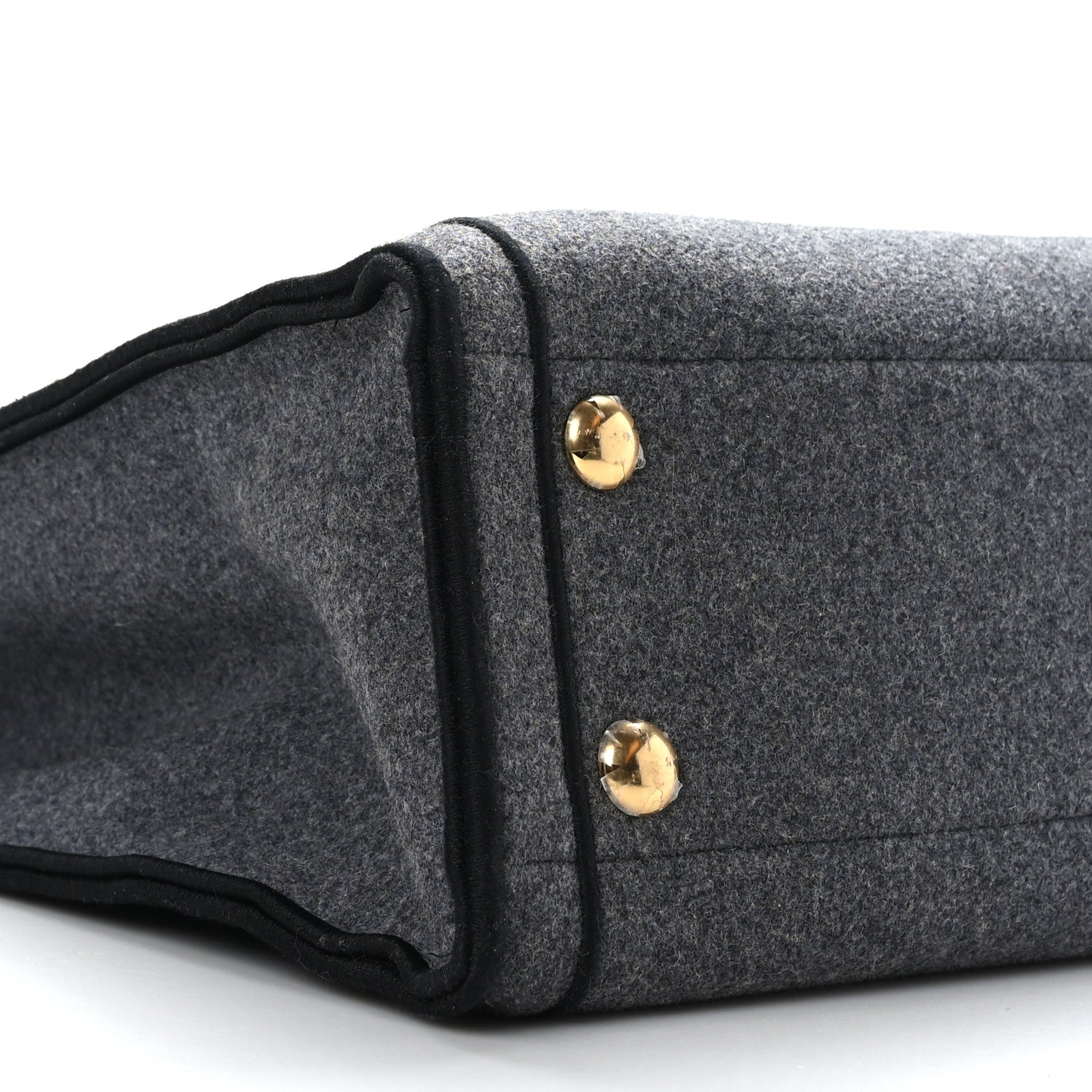 Fendi Melange Flannel Satin Logo Embroidered Threaded Edge Shopping Tote Grigio Black 9 of 9