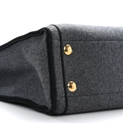 Fendi Melange Flannel Satin Logo Embroidered Threaded Edge Shopping Tote Grigio Black 9 of 9