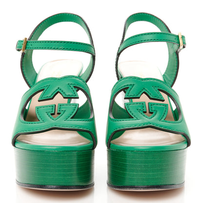 Gucci Cosmos Softy Calfskin Wooden Interlocking G Cut-Out 30/120mm Platform Sandals 35 New Shamrock 2 of 10