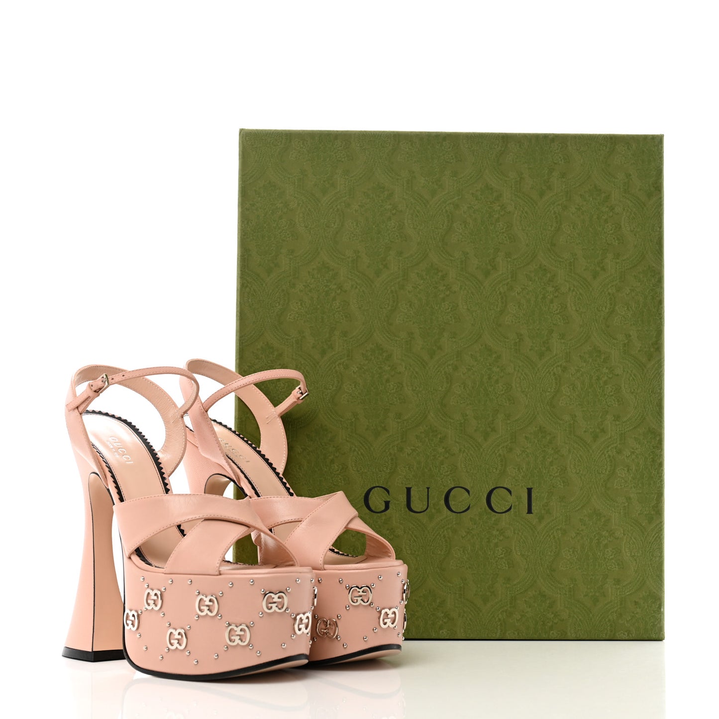 Malaga Kid Interlocking G Studs 155mm Platform Sandals 36.5 Perfect Pink