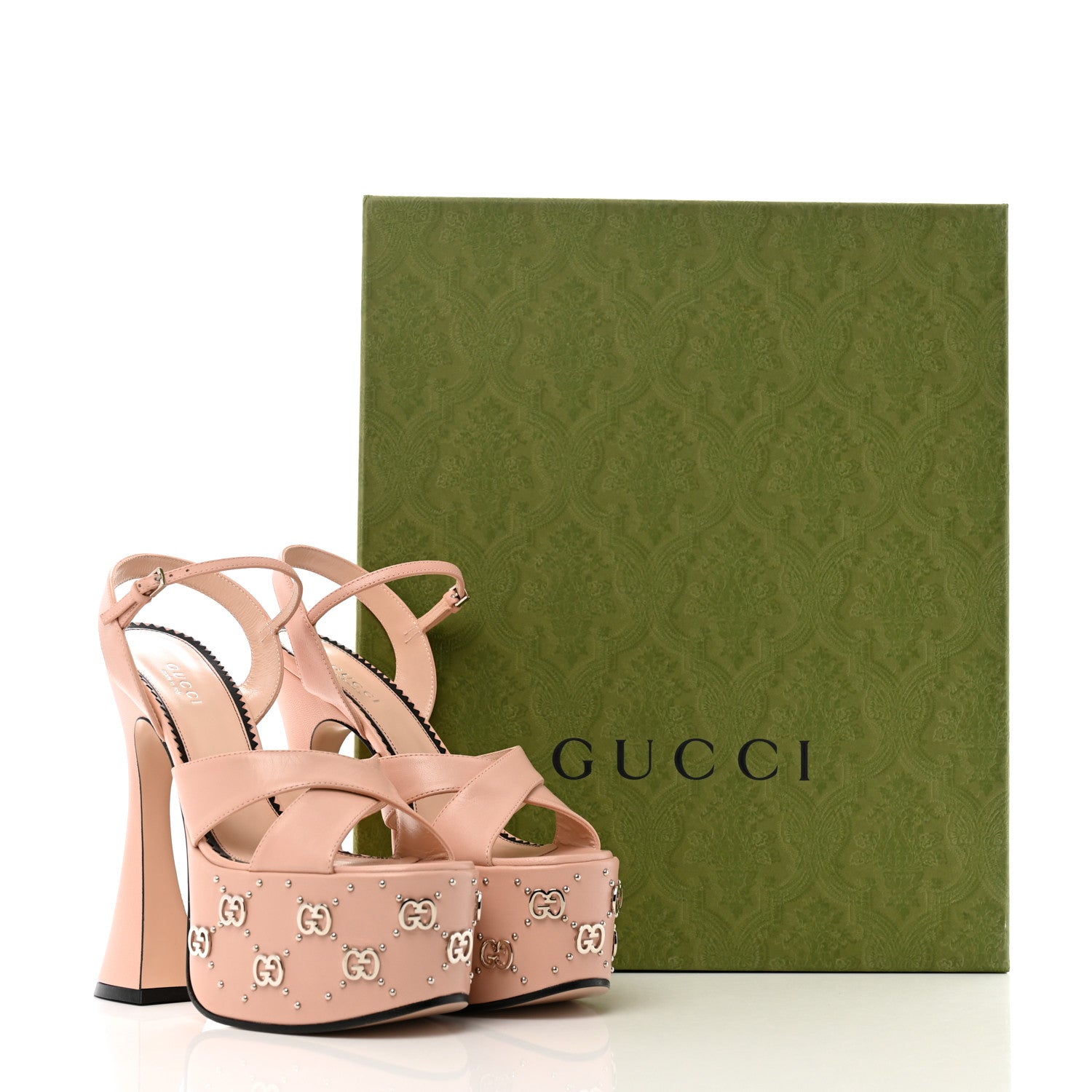 Gucci Malaga Kid Interlocking G Studs 155mm Platform Sandals 36.5 Perfect Pink 13 of 13