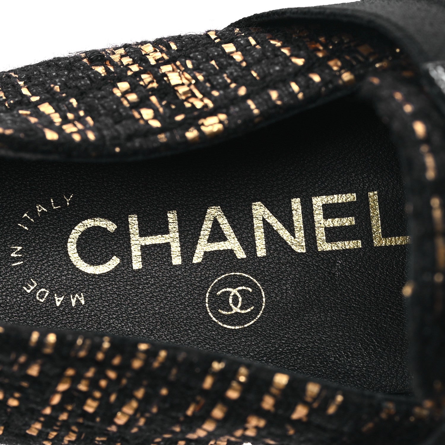 Chanel Tweed Patent CC Womens Lace Up Oxfords 39.5 Black Gold 7 of 8