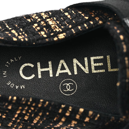 Chanel Tweed Patent CC Womens Lace Up Oxfords 39.5 Black Gold 7 of 8