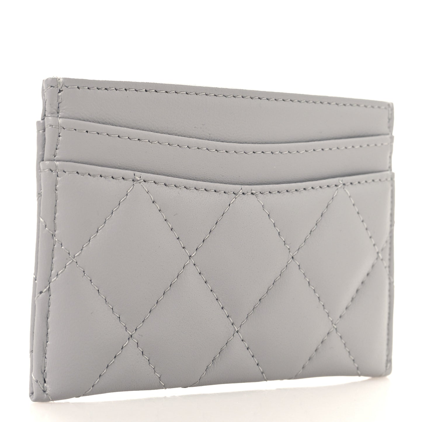 Lambskin Quilted Card Holder Grey