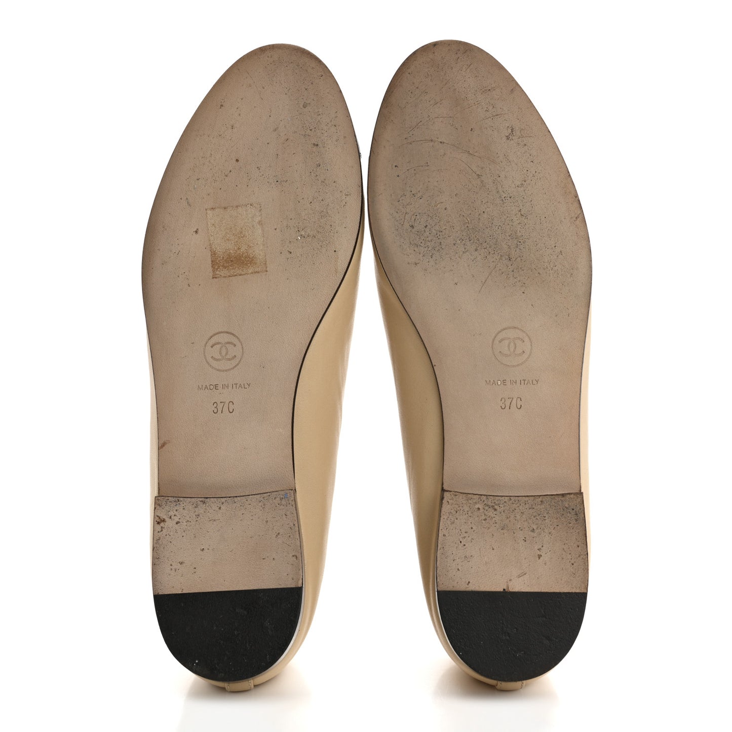 Lambskin Cap Toe CC Ballerina Flats 37 Beige Black