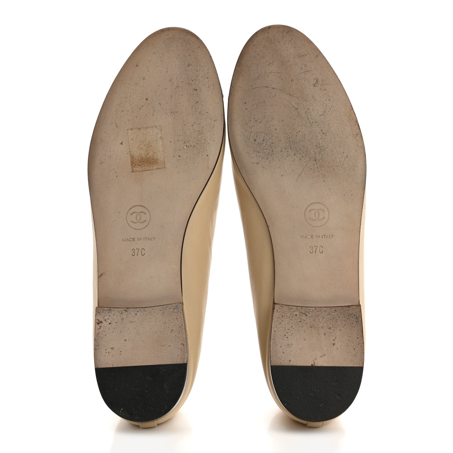 Chanel Lambskin Cap Toe CC Ballerina Flats 37 Beige Black 6 of 9