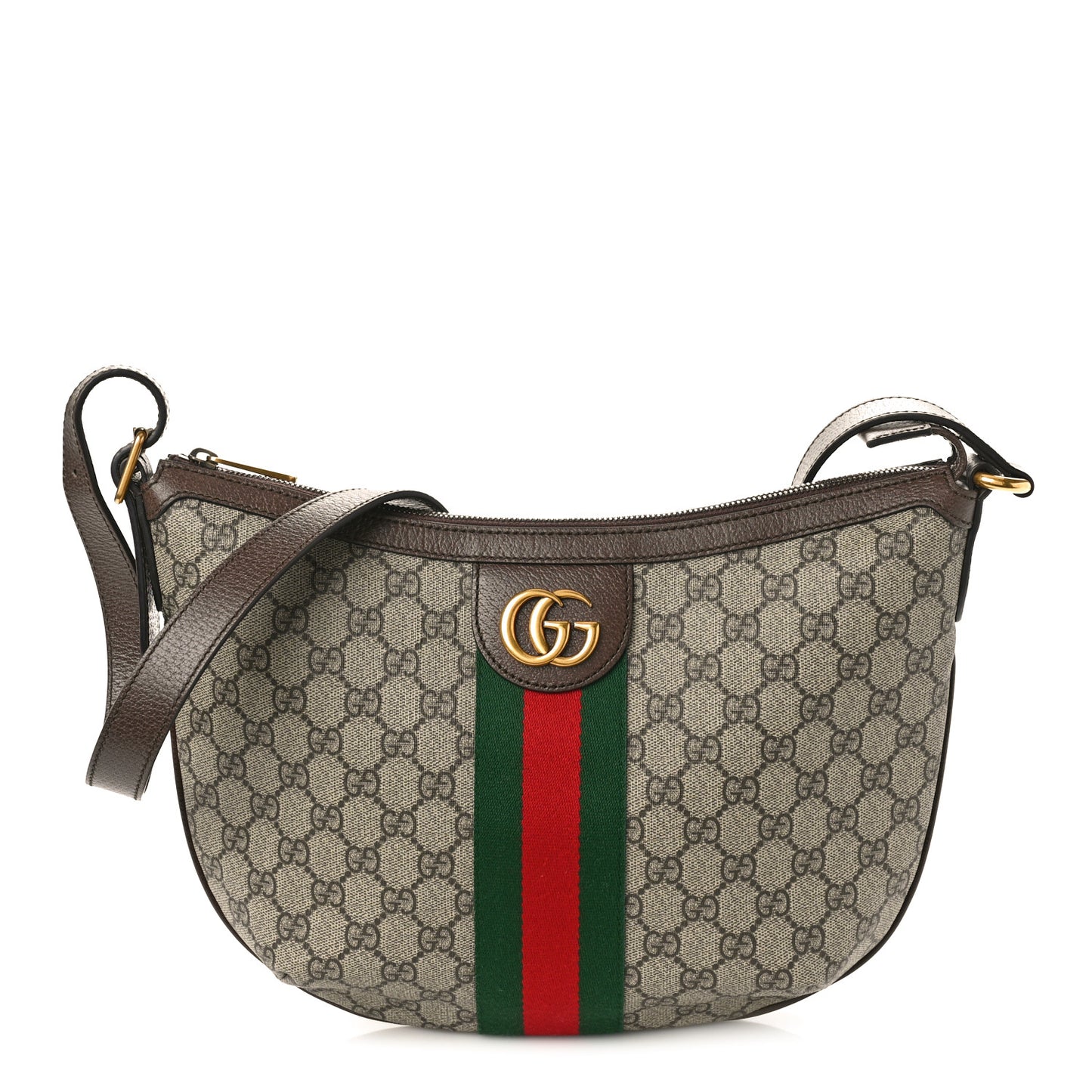 GG Supreme Monogram Web Small Ophidia Half Moon Hobo Brown