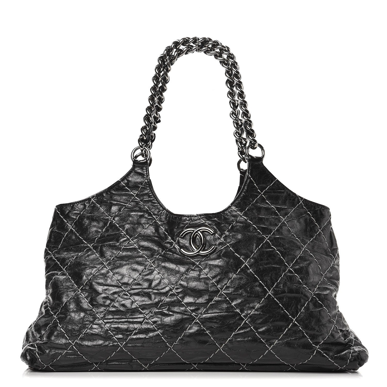 Chanel Glazed Goatskin Double Contrast Stitch Tote Black 1 of 10