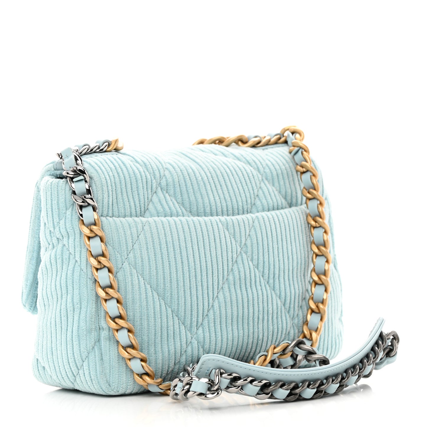 Corduroy Quilted Medium Chanel 19 Flap Light Blue