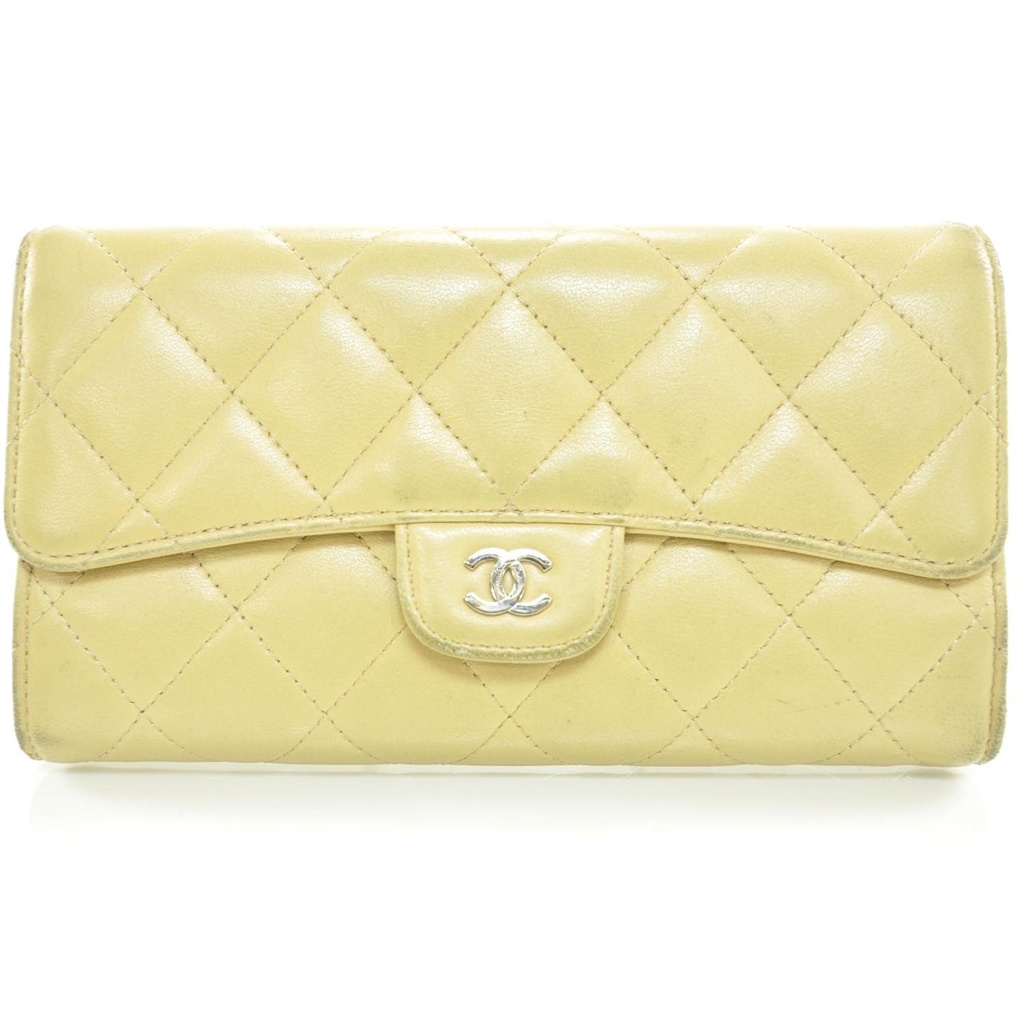 Lambskin Quilted Large Flap Wallet Beige