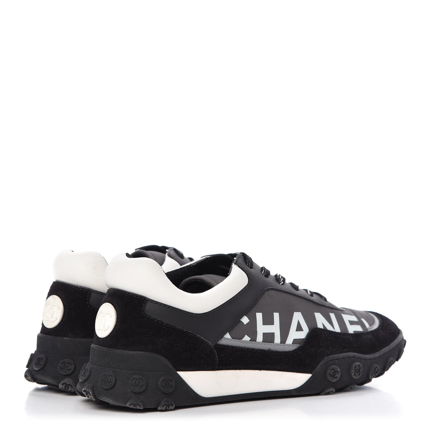 Nylon Calfskin Womens CC Sneakers 41 Black White