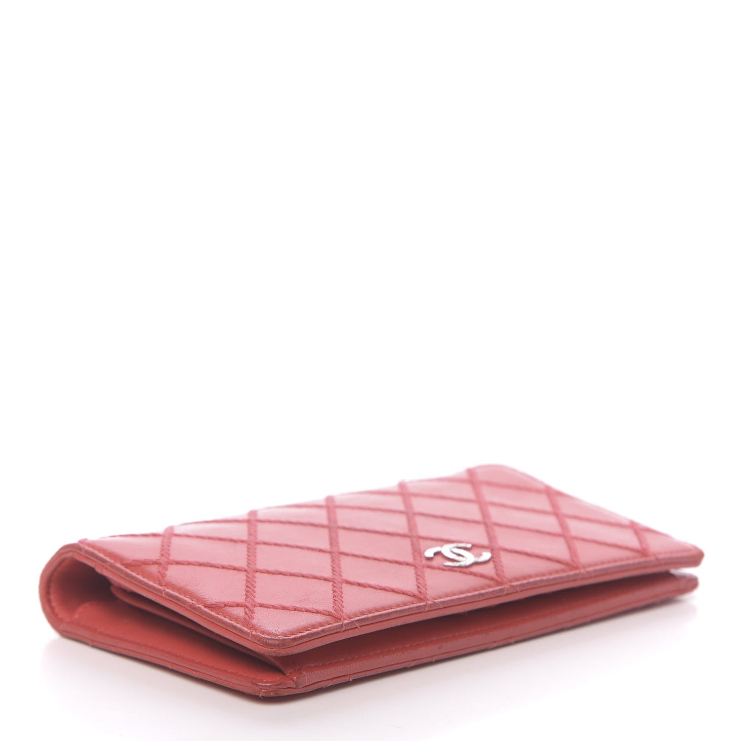 Chanel Lambskin Double Stitch Quilted Yen Wallet Red 4 of 13