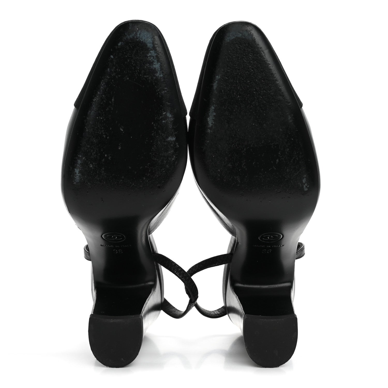 Chanel Lambskin Grosgrain Cap Toe CC Slingback Pumps 36 Black 6 of 13