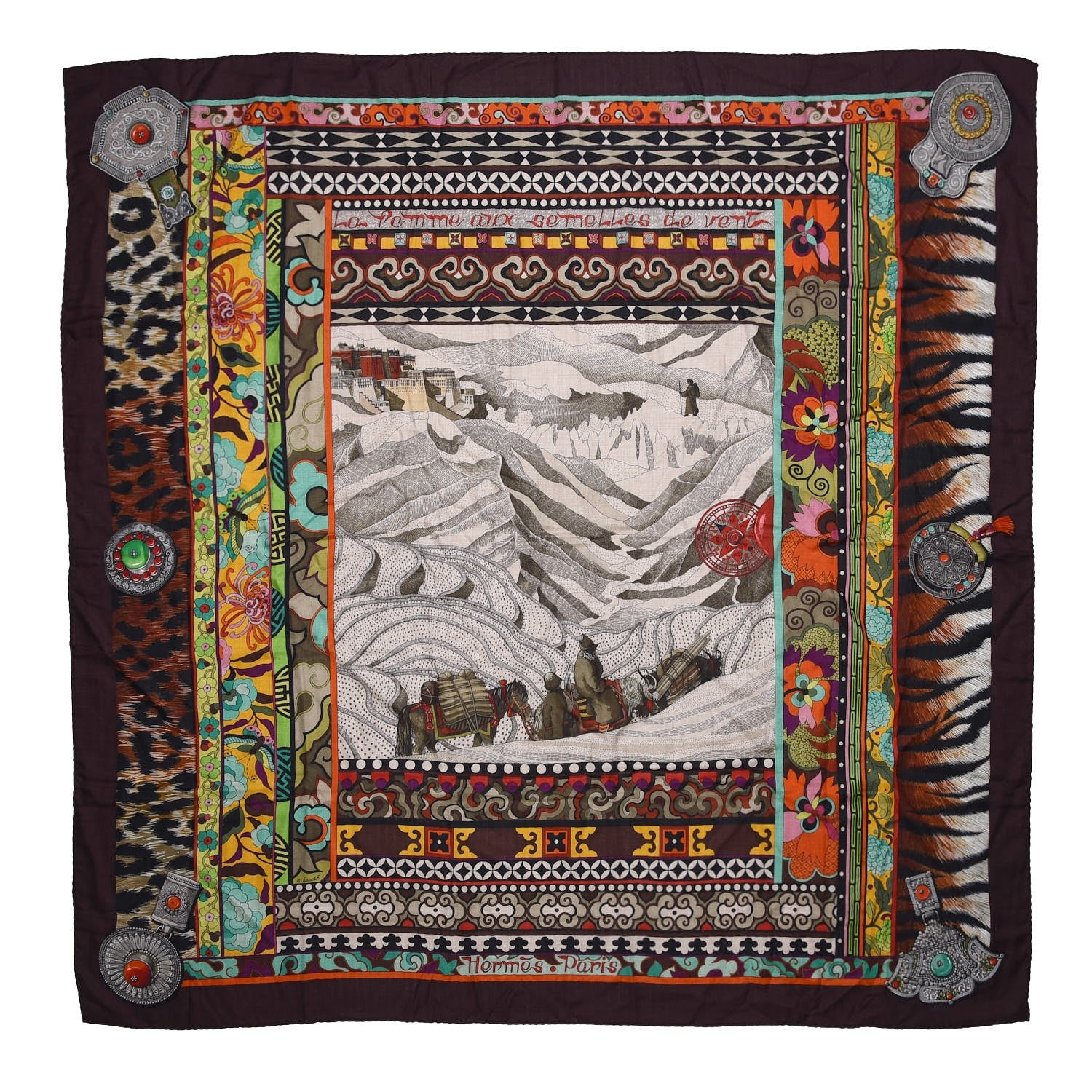 Hermes Cashmere Silk La Femme Aux Semelles de Vent Shawl 140 1 of 5