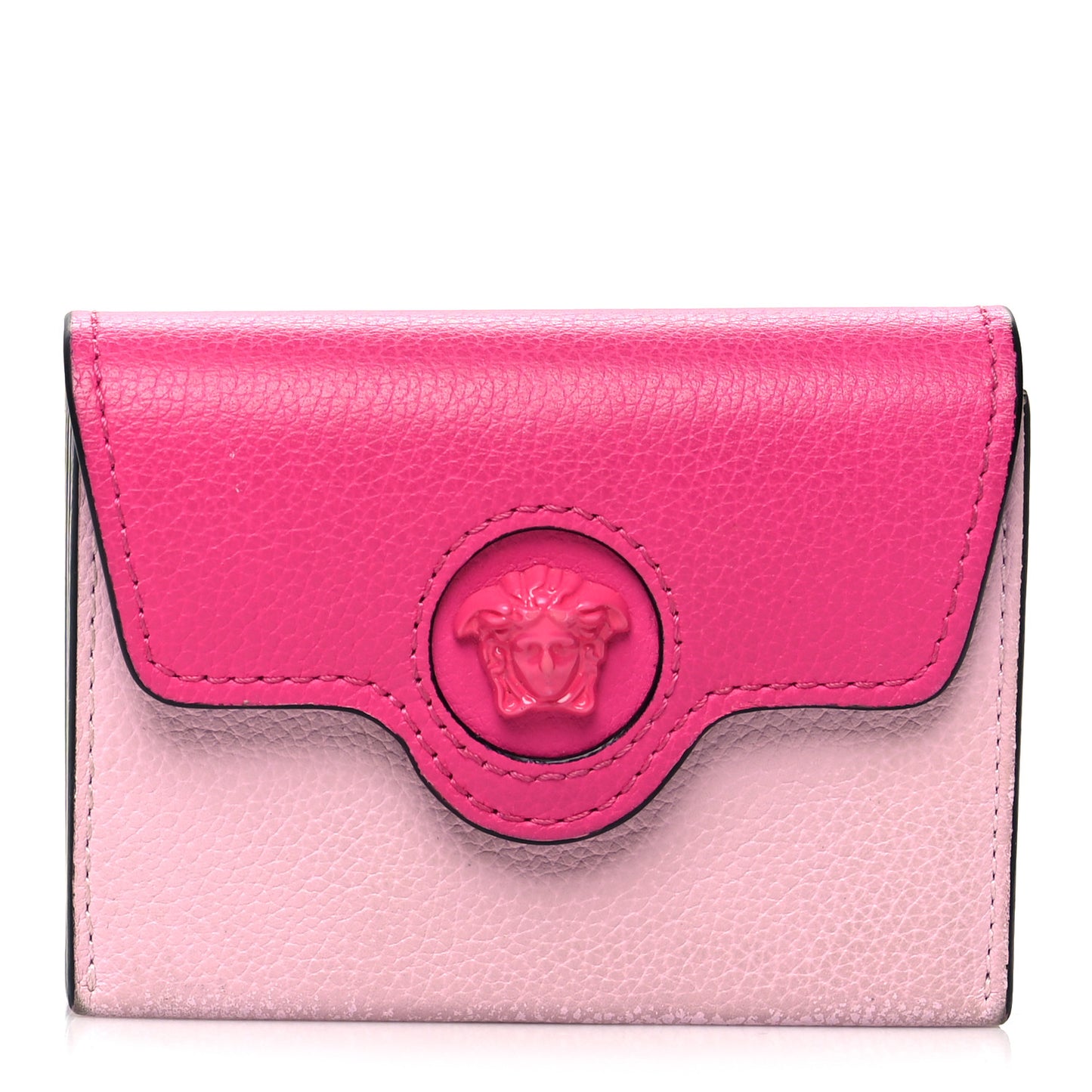 Grained Calfskin Medusa Card Holder Fuchsia Light Pink