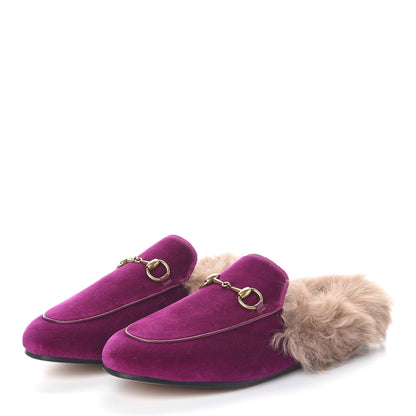Gucci Velvet Fur Womens Princetown Slippers 36 Fucsia Violet Cyclamen Natural 3 of 8
