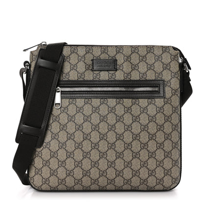 Gucci GG Supreme Monogram Medium Flat Messenger Bag Beige Brown 1 of 12