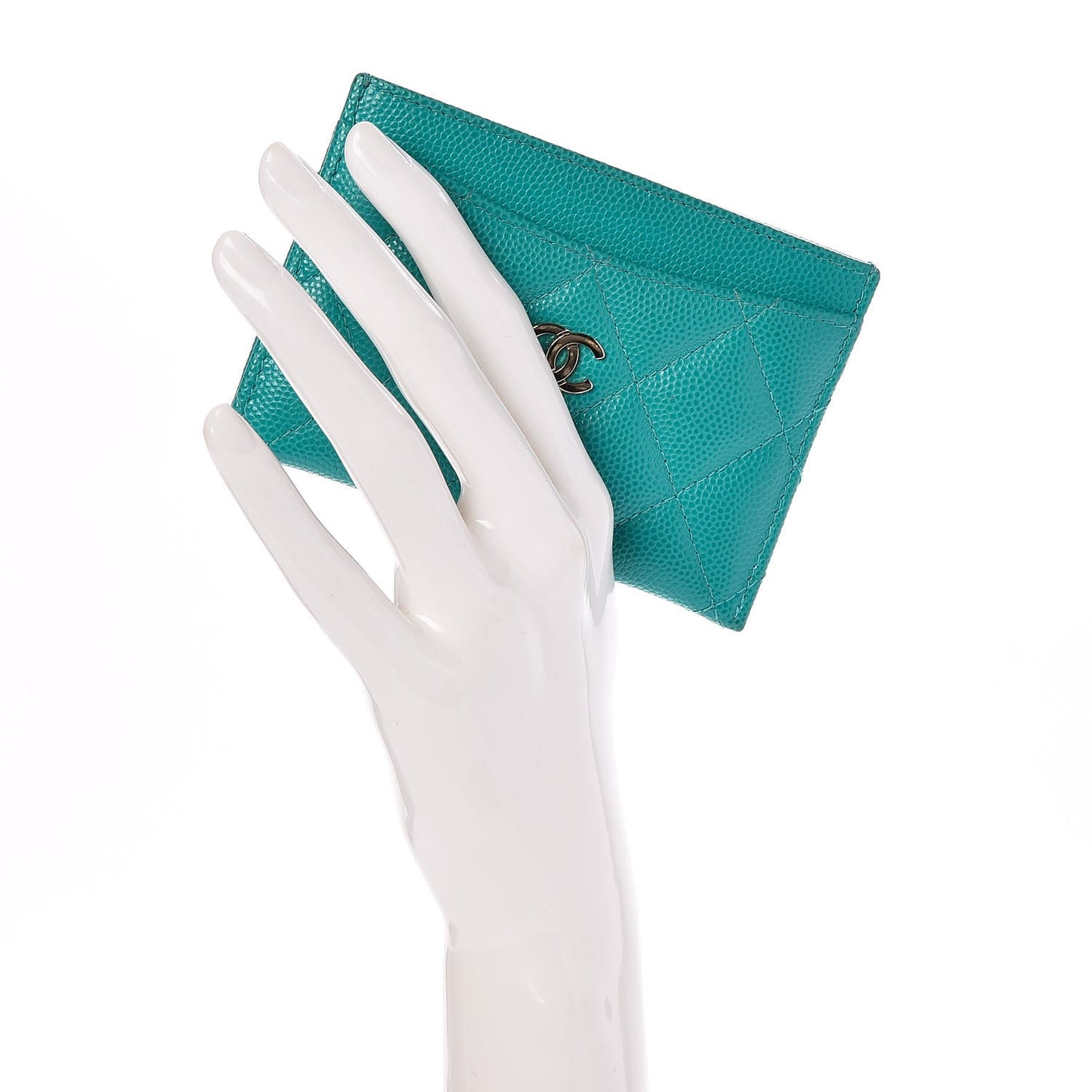 Caviar Quilted Card Holder Turquoise