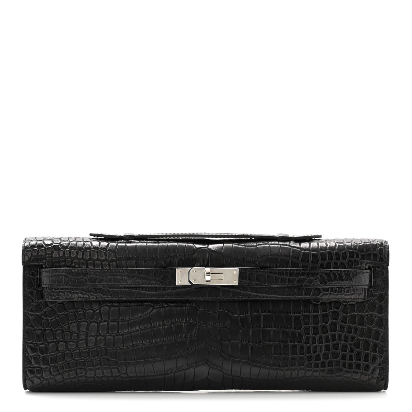 Matte Porosus Crocodile Kelly Cut Pochette Black