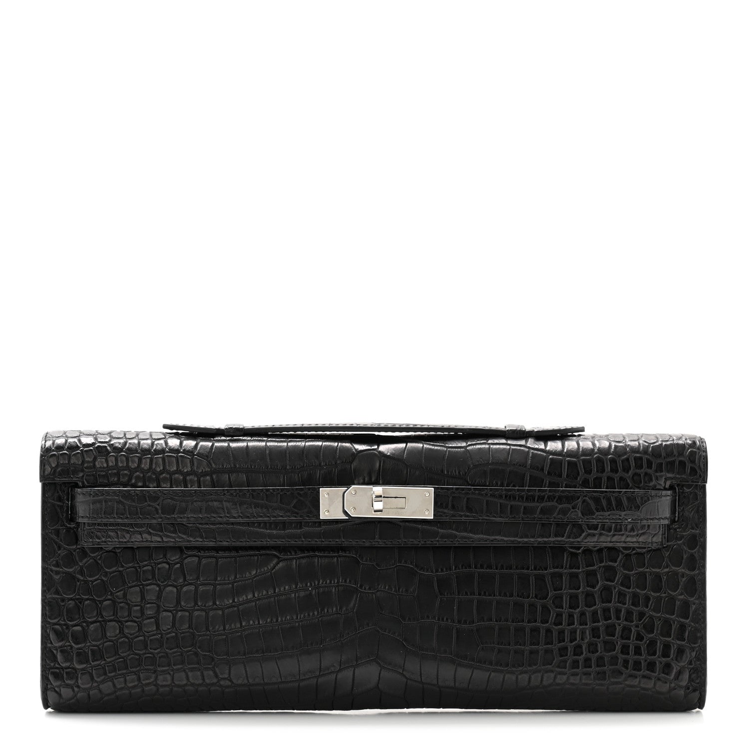 Hermes Matte Porosus Crocodile Kelly Cut Pochette Black 1 of 9