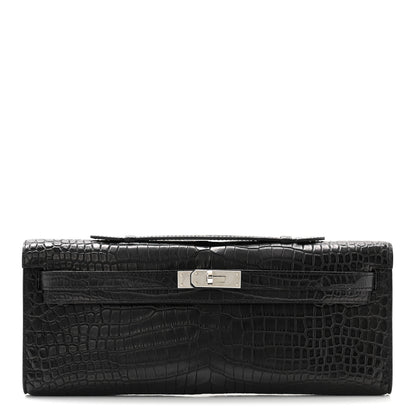 Hermes Matte Porosus Crocodile Kelly Cut Pochette Black 1 of 9