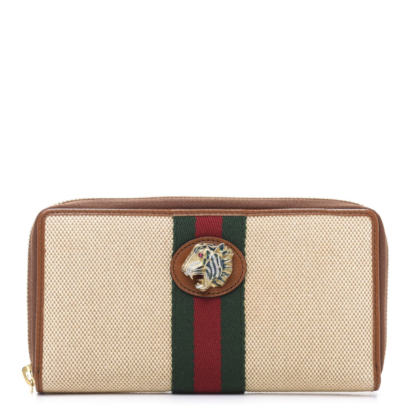 Vintage Canvas Calfskin Rajah Zip Around Wallet Sand Light Cuir