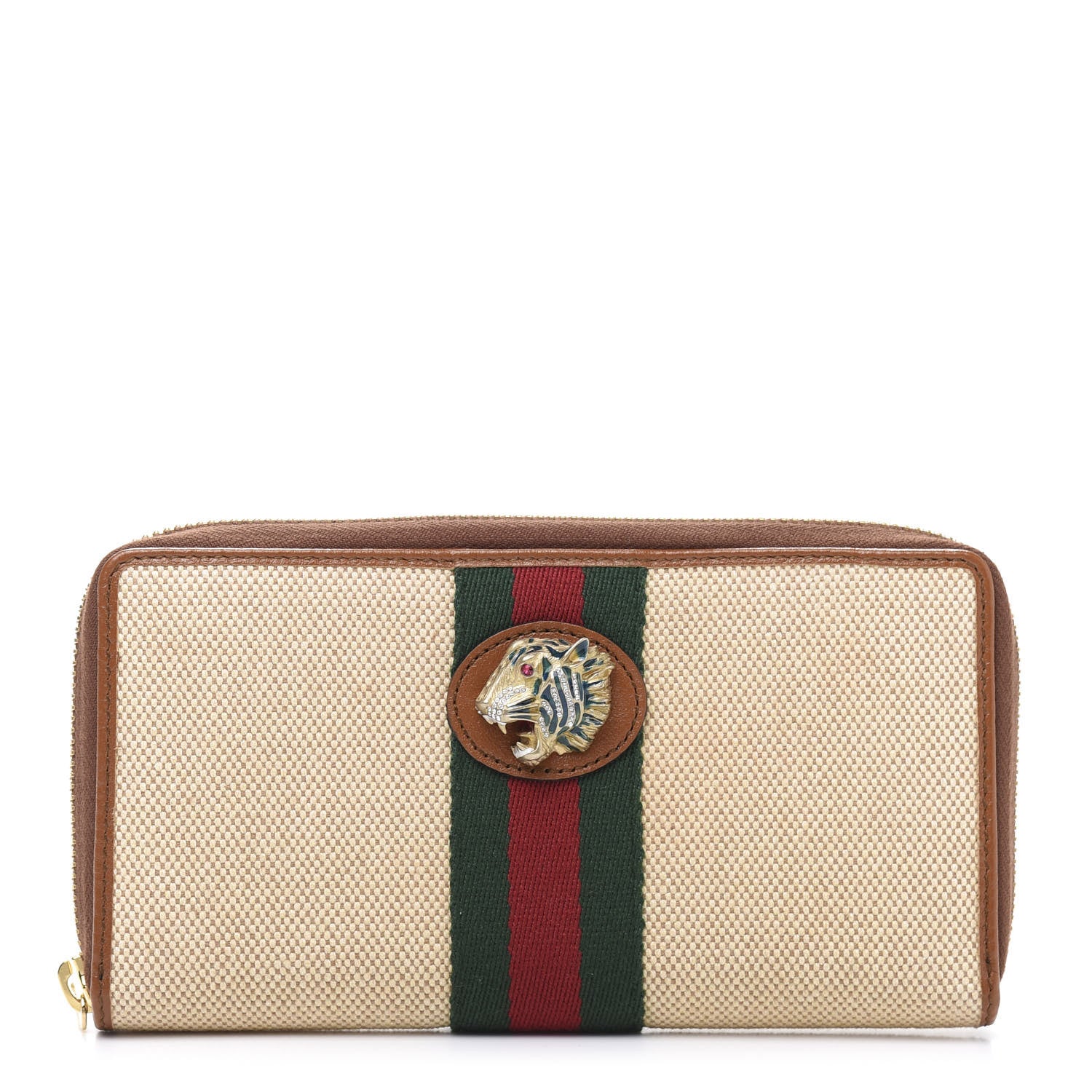 Gucci Vintage Canvas Calfskin Rajah Zip Around Wallet Sand Light Cuir 1 of 8