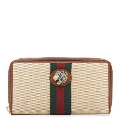 Gucci Vintage Canvas Calfskin Rajah Zip Around Wallet Sand Light Cuir 1 of 8
