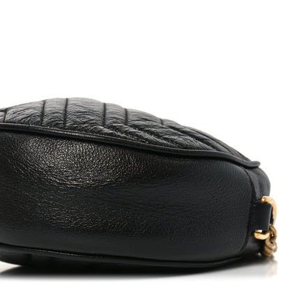 Gucci Azalea Calfskin Matelasse Heart Mini GG Marmont Round Shoulder Bag Black 10 of 10
