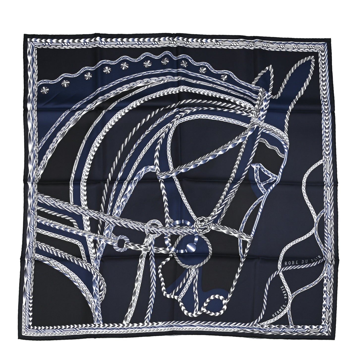 Silk Robe Du Soir Scarf 90 Marine Encre White