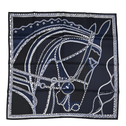 Hermes Silk Robe Du Soir Scarf 90 Marine Encre White 1 of 6