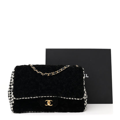 Chanel Shearling Tweed Jumbo Single Flap Black White 12 of 12