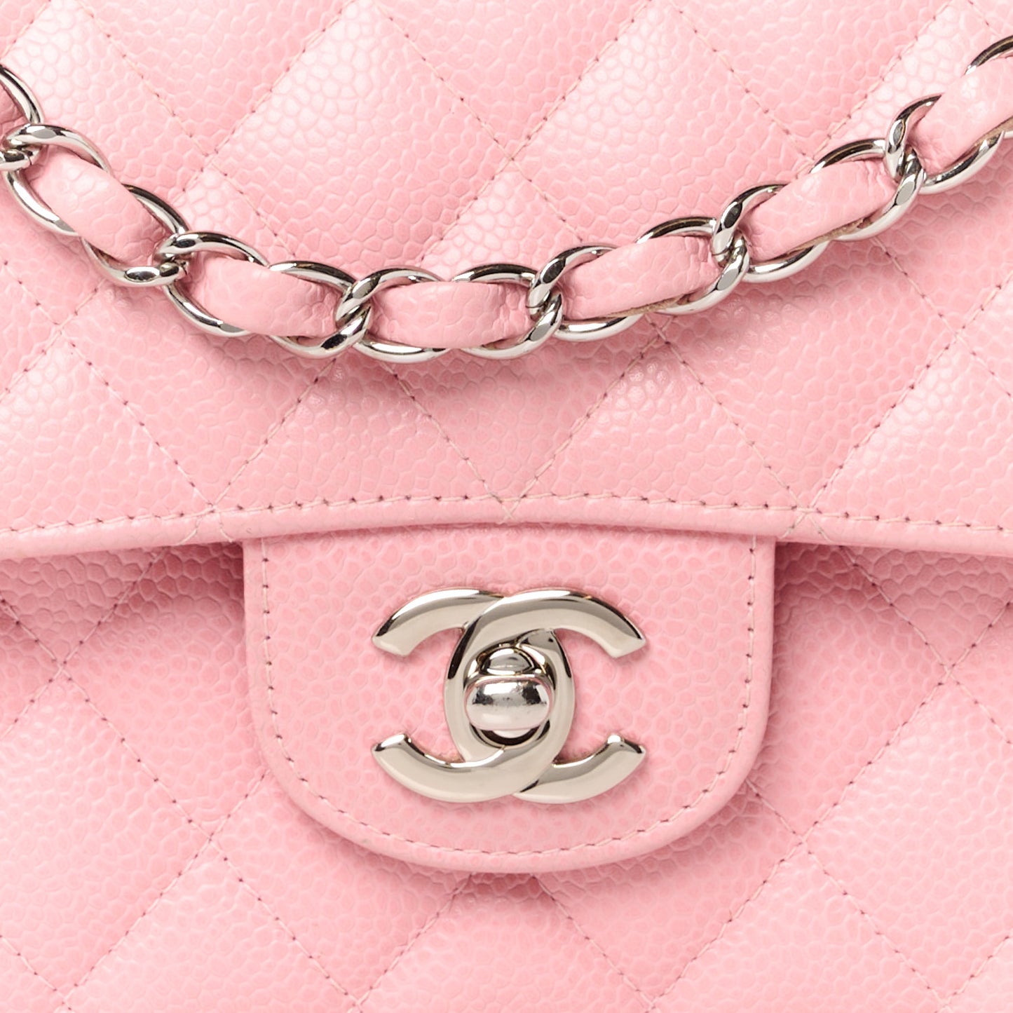 Caviar Quilted Medium Double Flap Light Pink
