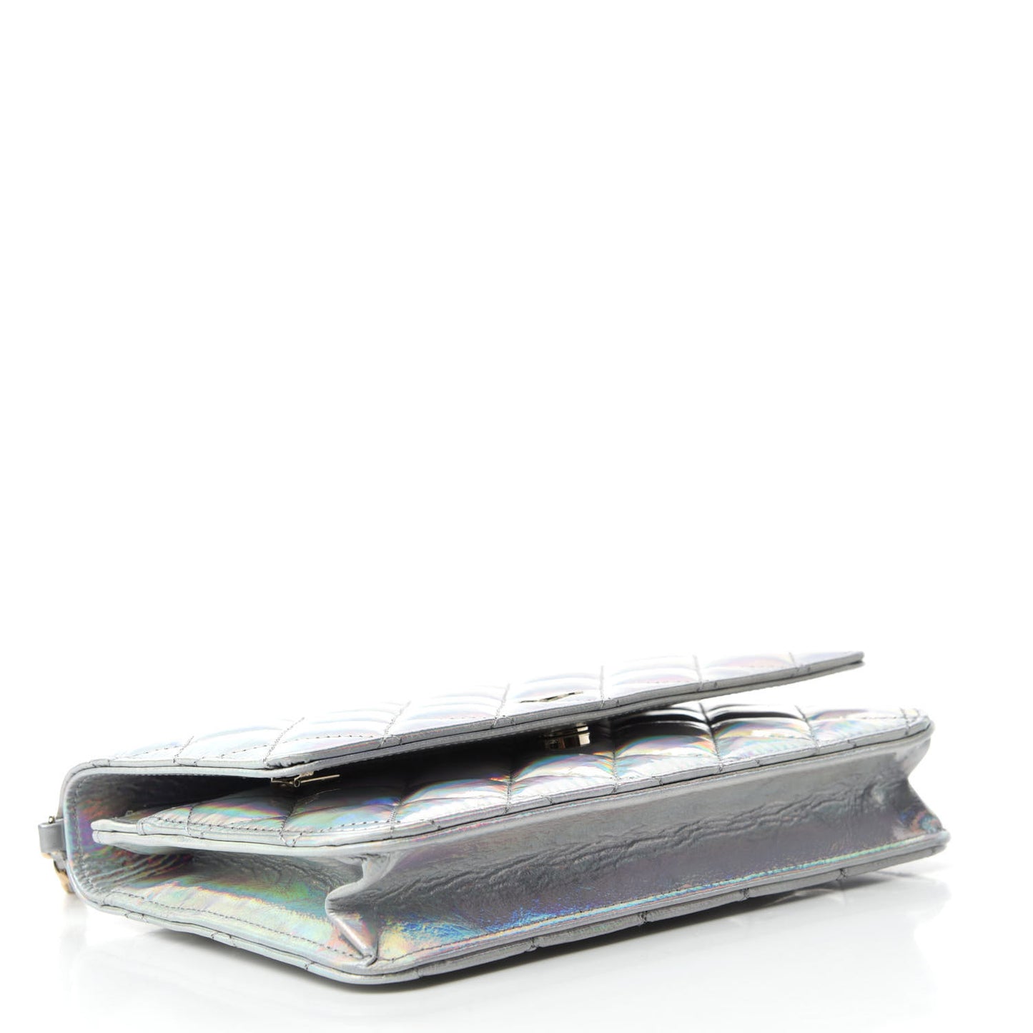 Iridescent Goatskin Quilted Wallet On Chain WOC Silver
