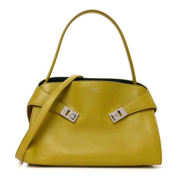 Salvatore Ferragamo Calfskin Medium Hug Soft Shoulder Bag Lemon