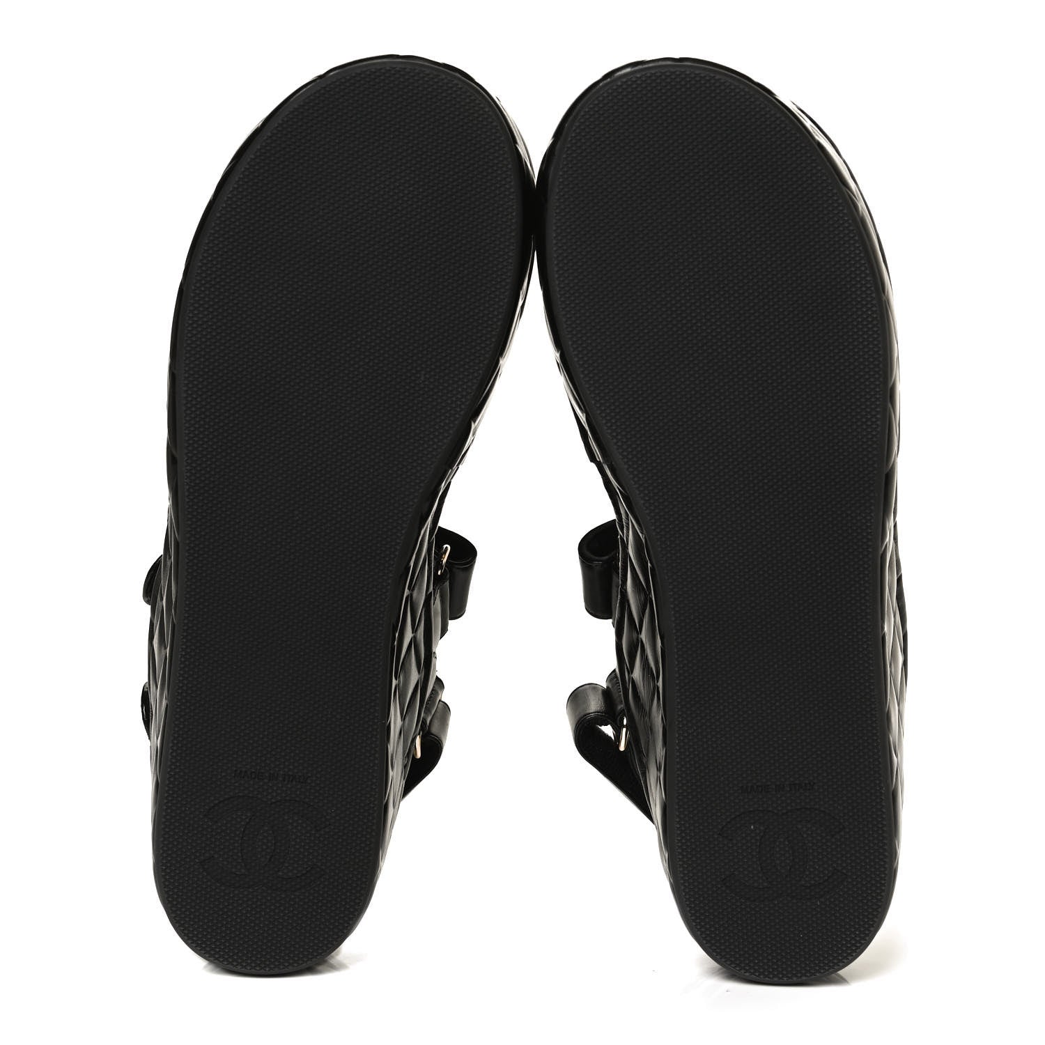 Chanel Shiny Calfskin Logo Platform Sandals 38 Black 7 of 13